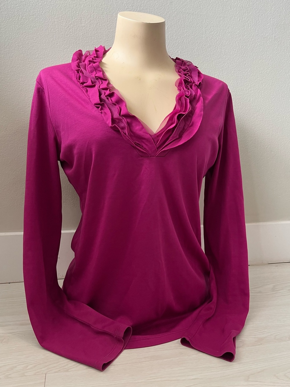 Armani Jeans Women's Long-Sleeve Ruffle V-Neck Top - Fuchsia